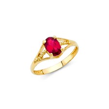 Kid 14k Yellow Real Gold Birthstone July Ruby Oval Baby Girl Boy Ring Band