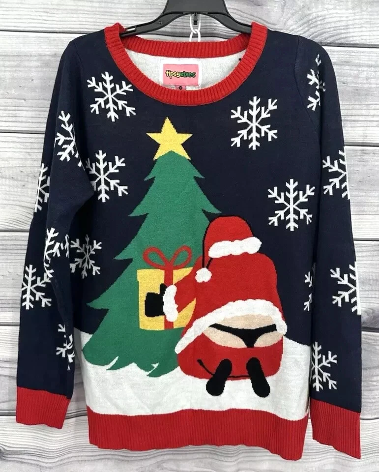 TIPSY ELVES WHALE TAIL SANTA UGLY CHRISTMAS SWEATER Women's Size MEDIUM