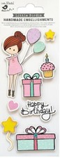 Happy Birthday, glitter, 3D scrapbook stickers 8/pk - Little Birdie