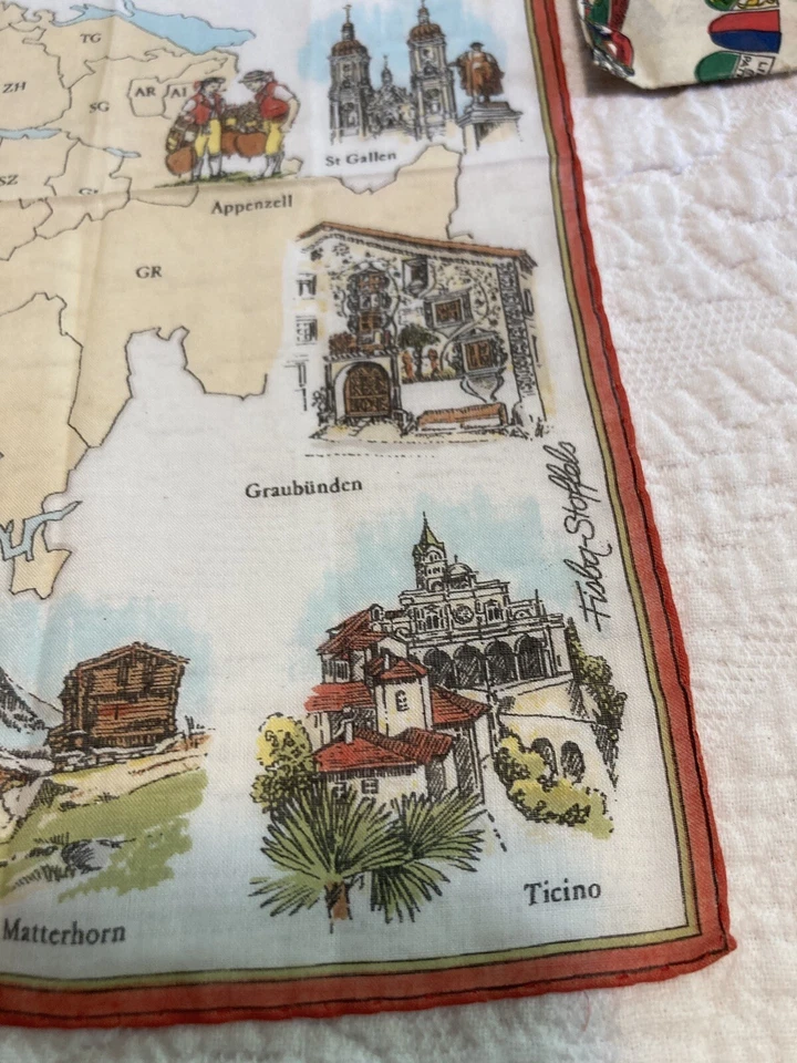 Lenço vintage mapa da Suíça com saco de papel original 11" X 11" - Imagem 4 de 4