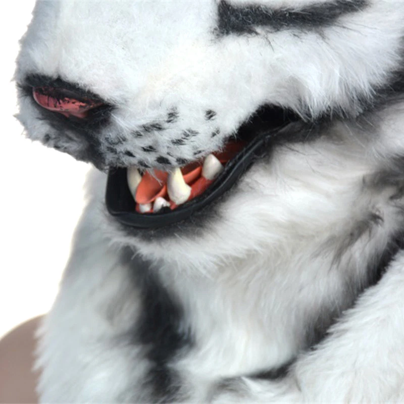 Disfraz de animal de fursuit tocado artificial capucha de tigre blanco boca móvil disfraces Foto 4 de 4
