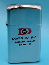 Vintage 1974 Dow & Co Inc Advertising High Polish Chrome Slim Zippo Lighter