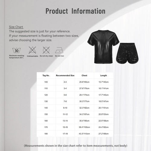 Kids Sportswear Round Neck Qutfit Sequins Sets Metallic Activewear Sparkling - Picture 64 of 77