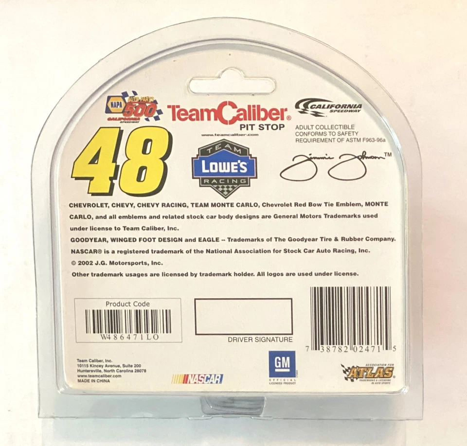 2002 Team Caliber Jimmie Johnson 1/64 Chevrolet Monte Carlo #48 Hendrick Lowes - Image 2 of 2