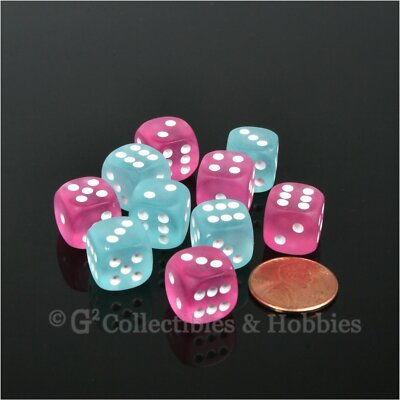 NEW Set of 10 Frosted 12mm Pink & Teal Dice 6 sided RPG MTG Gaming 1/2 inch D6