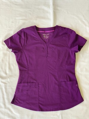 Purple Label Healing Hands JANE V-neck Scrub Top Women's Sz M