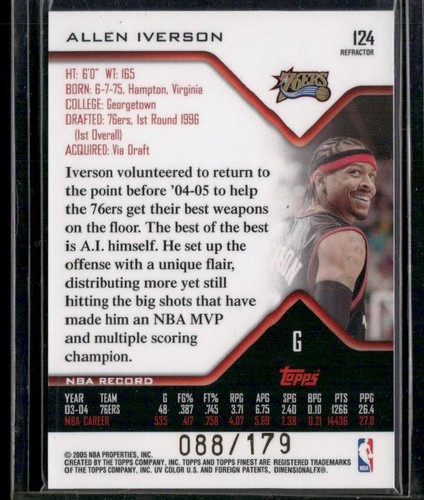 2004-05 Finest #124 Allen Iverson Jersey Refractor #/179 - Foto 2 di 2