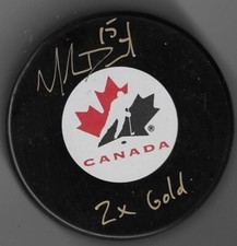 Autographed Team Canada Melodie Daoust Hockey Puck Original Inscribed 2 x Gold