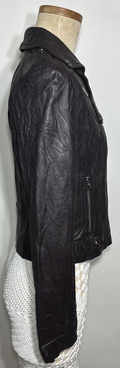 Steve Madden Size S Black Cherry Leather Biker Jacket Riding Motorcycle Classic View 3