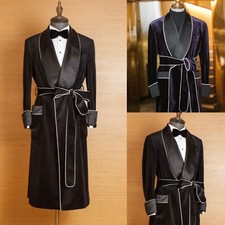 Velvet Men's Smoking Jacket Evening Dinner Robe Casual Prom Party Long Jacket