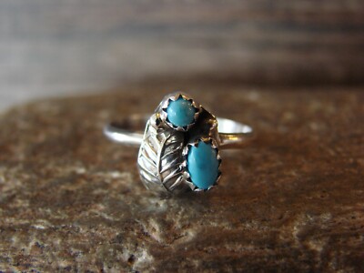 Navajo Sterling Silver Feather Turquoise Ring Size 5- Roselene