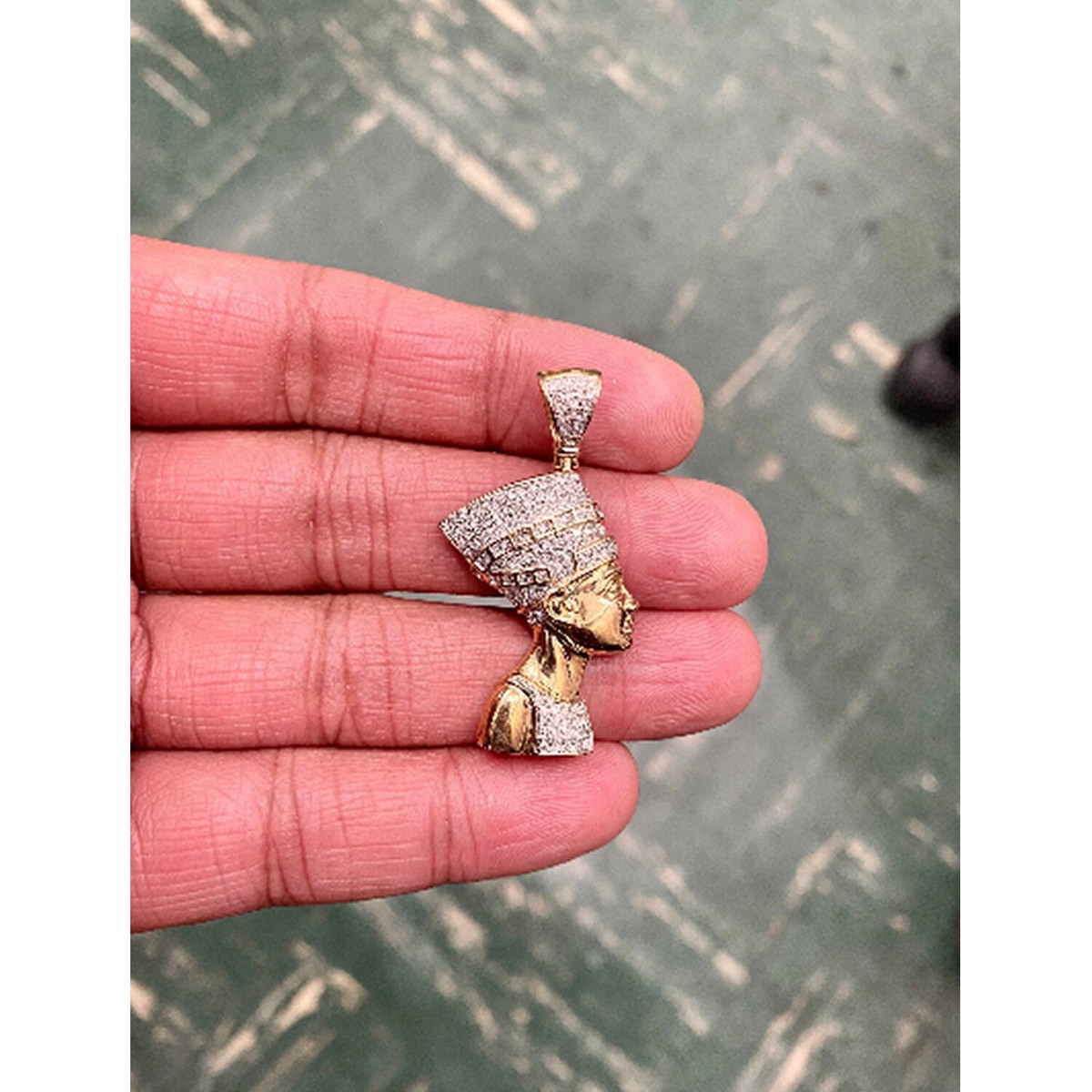 10K Yellow Gold Diamond Egyptian Queen Nefertiti Pendant 10K Yellow Gold Diamond Egyptian Queen Nefertiti Pendant