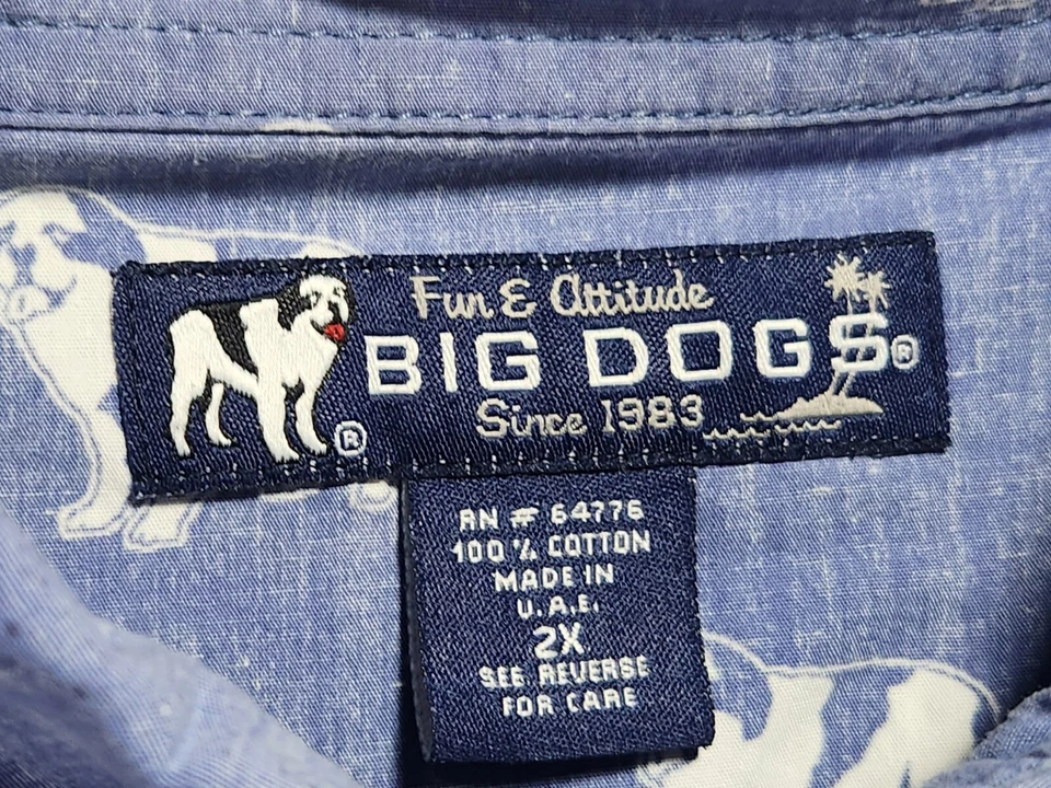Camisa con botones Big Dogs 2X azul manga corta estampado de perro divertido actitud Foto 4 de 4