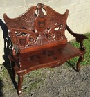 Antique Black Forest Carved Inlaid Eagle Bench