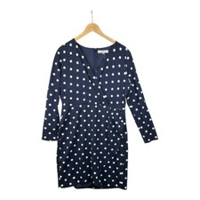 LOFT Women's Navy Polka Dot Long Sleeve Faux Wrap Knit Dress Sz 14 Surplice NWT
