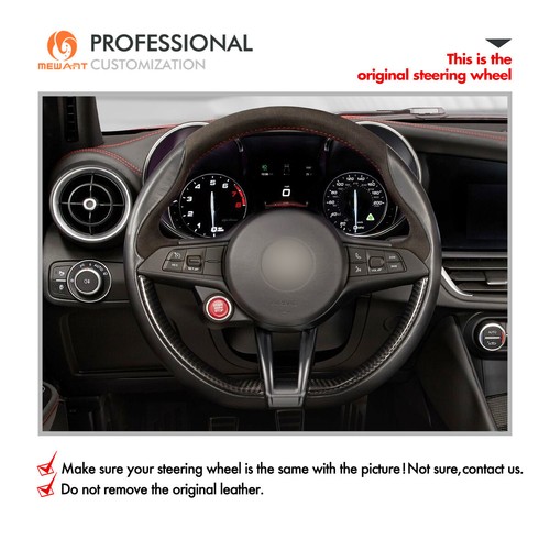 Funda de volante MEWANT DIY Alcantara para Alfa Romeo Giulia Quadrifoglio Stelvio - Imagen 2 de 10