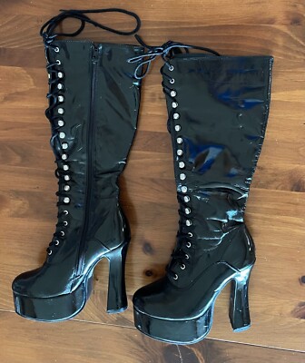 5 1/2'' Heel Black Platform Fetish Hooker Boots Halloween Stripper M 6-8