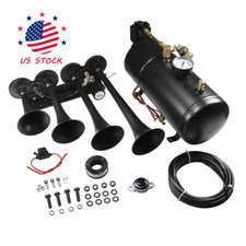 Train Horn Kit Loud System 4 Trumpets 1G Air Tank 150PSI For Truck Car Pickup