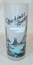 Mackinac Bridge Souvenir Glass Frosted with Screen Printed Design from Michigan