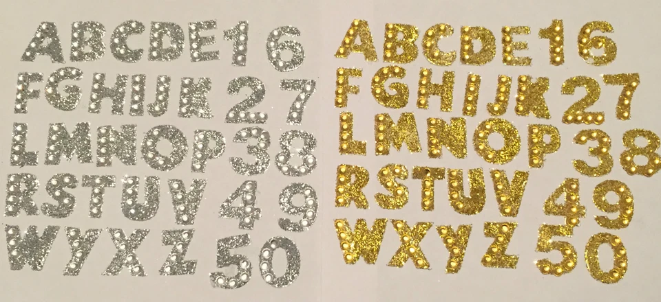 1.5cm Self Adhesive Diamante Silver/Gold Letters/Numbers for Car Auto Badge Door