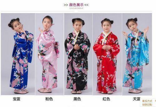 Lo último Retro Niña Kimono Japonés Niños Yukata Obi Retro Cosplay Vestido de Baño - Imagen 3 de 8