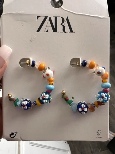 ZARA Hoop colorful EARRINGS Vintage Retro Style posts Large 2"