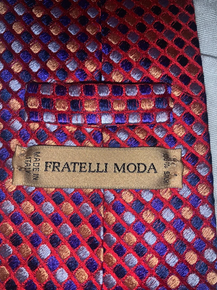 Corbata para hombre Fratelli Moda 100 % seda geométrica beige verde azulado azul marino Italia Foto 4 de 4