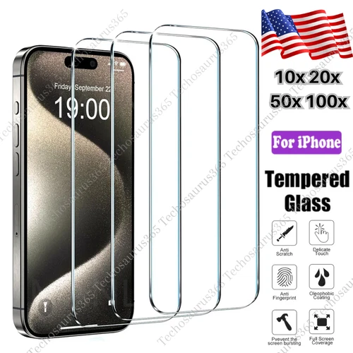 Bulk For iPhone 16 15 14 13 12 11 ProMax X 8 Tempered Glass Screen Protector Lot - Picture 1 of 41