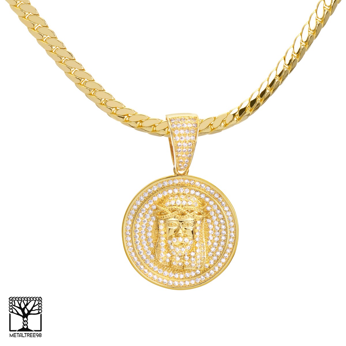 Mens Gold Plated Iced CZ Jesus Medallion 20