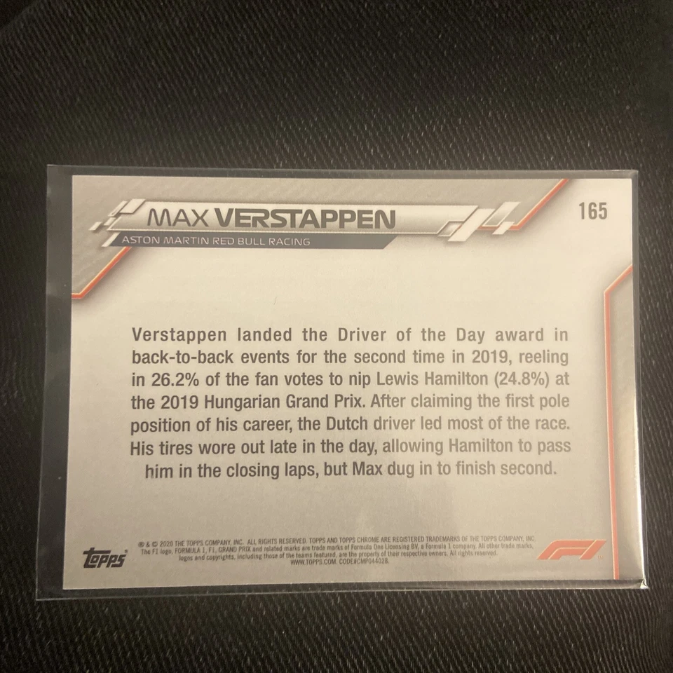 2020 Topps Chrome Formula 1 #165 Max Verstappen Red Bull Racing - Image 2 of 2