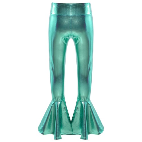 Girls High Waist Shiny Flare Legging Trousers Ruffle Bell Bottom Pants Dancewear - Picture 52 of 57