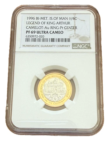Isle of Man 1996 Platinum/Gold Bi-Metallic 1/4 Crown NGC PF69UC Camelot