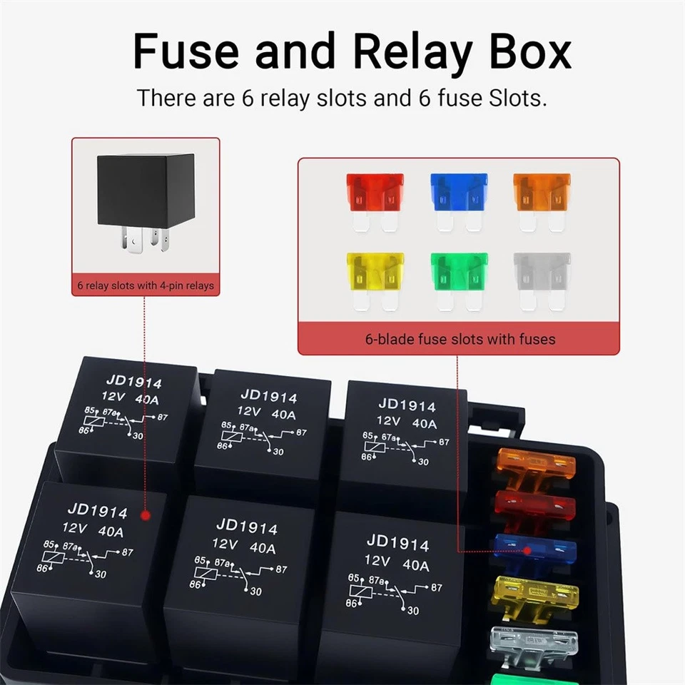 Caja de fusibles y relés impermeable de 6 vías 12 V con precables universales para coche camión barco Foto 2 de 4