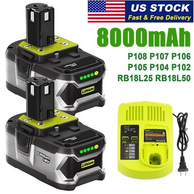 18Volt For RYOBI P108 18V For One+ Plus High Capacity Lithium Ion 8.0Ah Battery