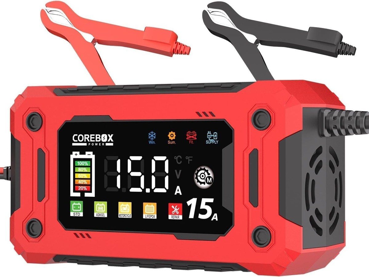 15Amp 12V Smart Battery Charger & Maintainer for Car, Truck