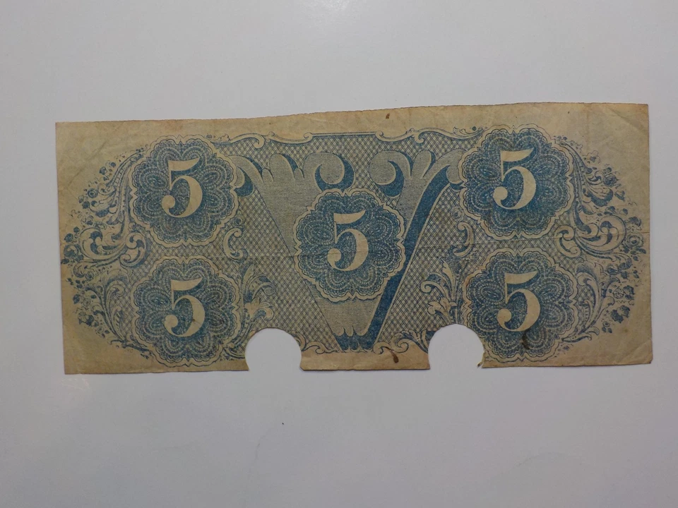 Civil War Confederate 1863 5 Dollar Bill Richmond Virginia Paper Money Currency  - Image 2 of 2