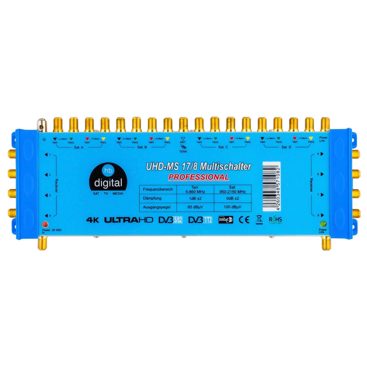 Interruptor múltiple PMSE switch 17/8 + 4 Sat Quattro LNB quatro LNB 3D 4K FULL HDTV