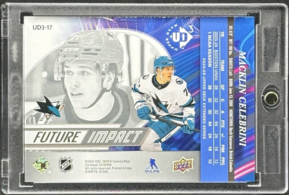 Tarjeta de inversión refractor radiocontrol novato Macklin Celebrini Sharks Roty como nueva Foto 2 de 2