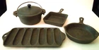 5 PC SET WAGNERS MINI CAST IRON CORNBREAD SQUARE ROUND SKILLET POT W/LID ax