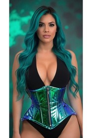 Daisy Corsets Blue Teal Holo Double Steel Boned Underbust Waist Cincher Corset