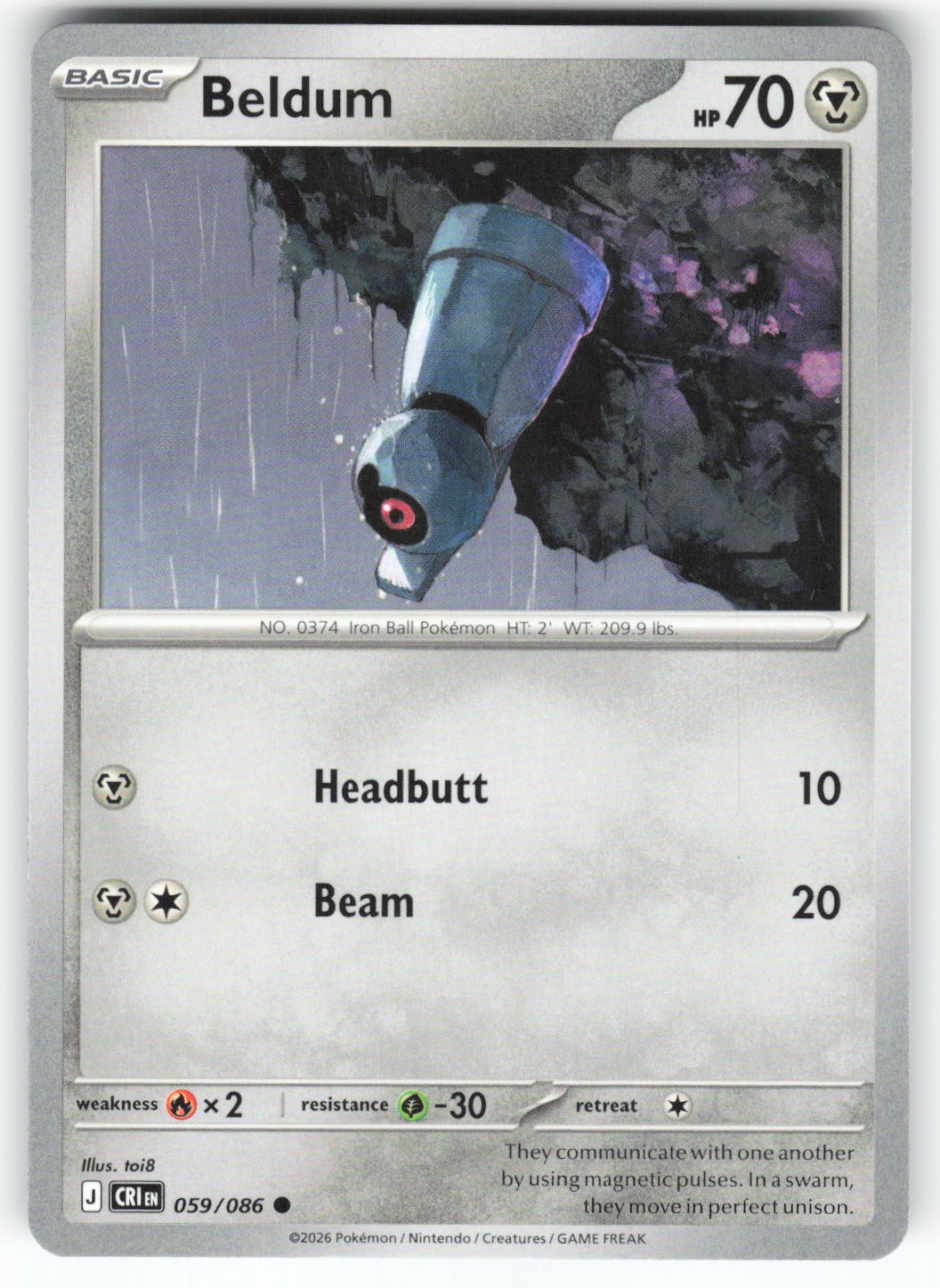 Beldum 059/086 Common Chaos Rising Pokemon Near Mint