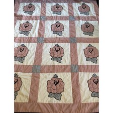 Vintage Floral Rose Quilt Pink, Grey, Cream 93"x78"