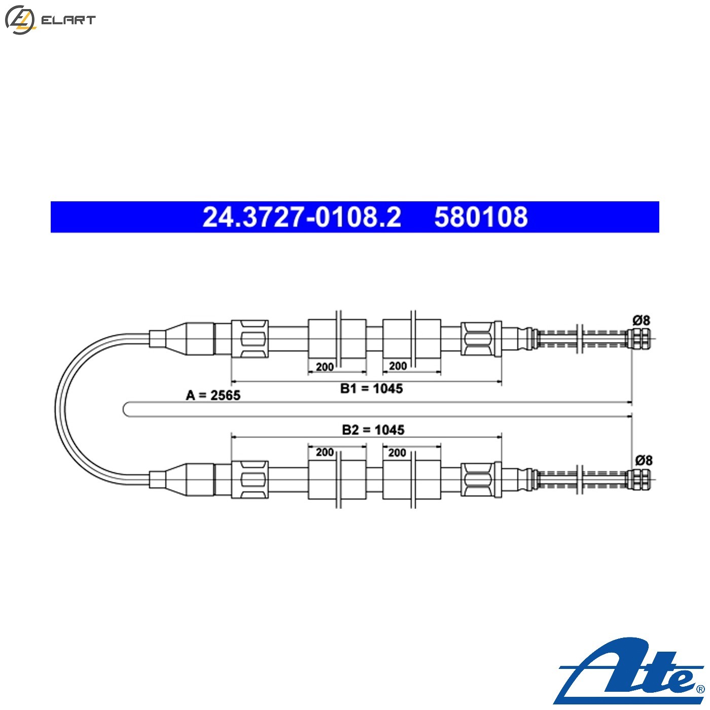 CABLE PULL PARKING BRAKE 24.3727-0108.2 FOR VW EU/EP 1.3L WY/YN/WV/CY/JK 1.6L