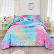 Twin Girls Comforter Set Colorful Rainbow Bed in a Bag for Girls Kids 6 Piece Om