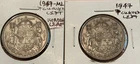 2 Canada Silver 1947 Half Dollars Circ But Higher Grade PCs. ML & Curved Left 7