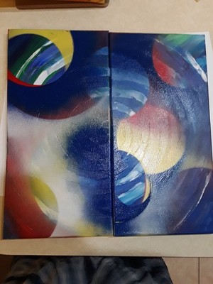 Original art- spray paint on canvas- 2 panels that can be one piece- mostly blue
