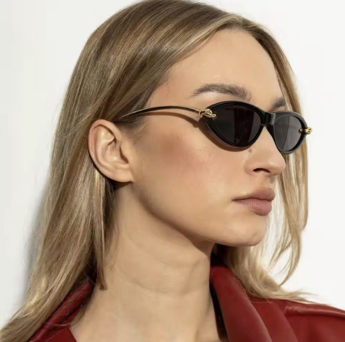 Luxury Brand Designer Gold Knot Black Frame Women Sunglasses Cat Eye
