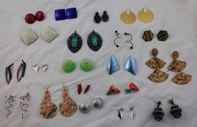 Lot of 20 Pierced Earrings Retro 80's/90's Bright Colorful Geometric