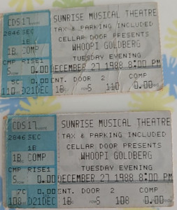 2 Whoopi Goldberg Tickets 12/27/1988 Sunrise Musical Theatre Ft Lauderdale FL