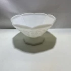 Vintage White Milk Glass Fruit Bowl Centerpiece - Octagon - Raised Grape Design